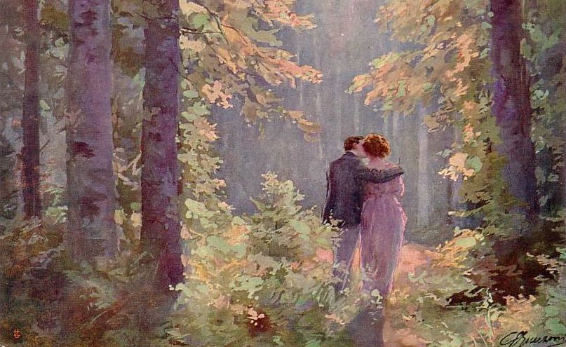 Unknown Artist - Lovers Strolling IN A Forest, c.1900